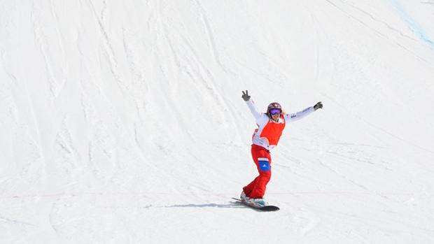 Charlotte Bankes vincitrice del Mondiale Juniores di snowboardccross in Valmalenco (foto FIS)