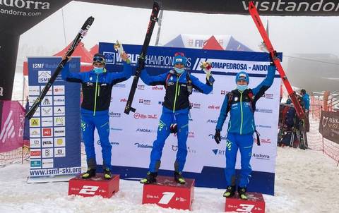 Eydallin Antonioli Magnini podio Campionati Mondiali Scialpinismo (foto Fisi)