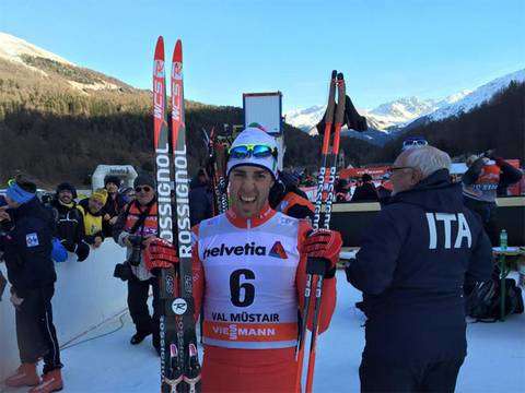 Federico Pellegrino vince la sprint della Val Mustair del Tour de Ski (Foto FB fis cross country)