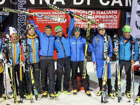 Il podio maschile dei Campionati Italiani Scialpinismo a staffetta (foto organizzazione)