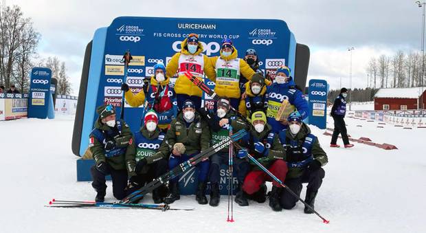 L'Italia dello sci di fondo che ha trionfato a Ulricehamn (foto Fisi)