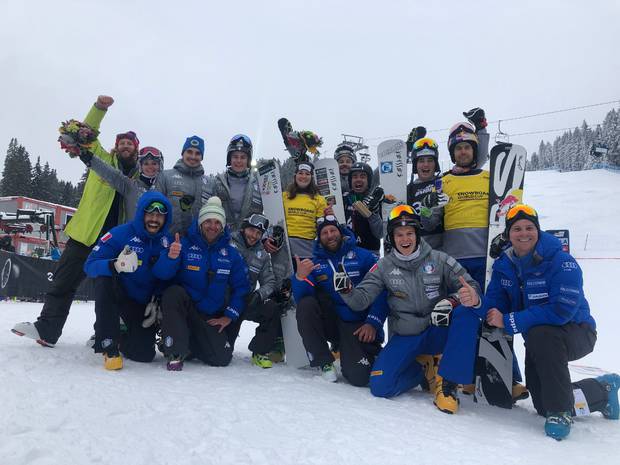L'Italia dello snowboard in trionfo a Rogla (foto Pisoni)