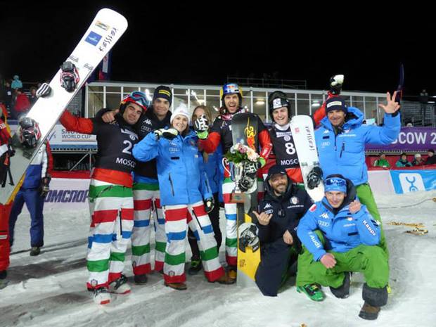 La Nazionale di Snowboard Slalom Parallelo a Mosca (foto FB Pisoni)
