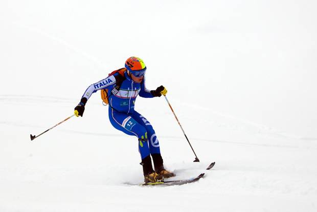 Michele Boscacci in una gara di Coppa del Mondo (foto ismf ski.org) 