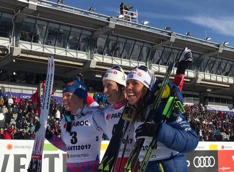 Podio Skiathlon femminile Mondiali Lathi (foto fb fis)