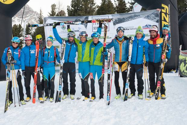 Podio maschile Campionati Italiani di scialpinismo a staffetta (foto Andreola)