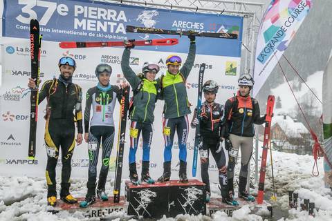 Podio maschile Pierra Menta con i vincitori Boscacci e Magnini (foto skimostats)